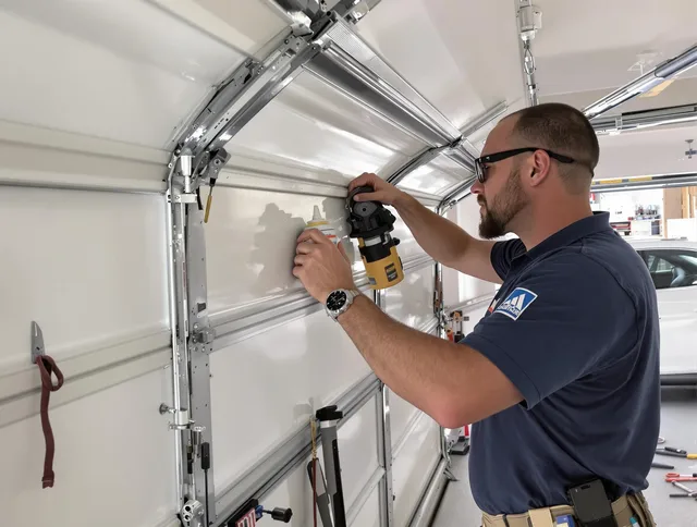 Newark Garage Door Repair technician quieting a noisy garage door in Newark