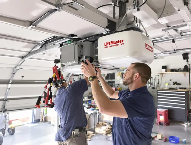 Newark Garage Door Repair technician performing advanced diagnostics on garage opener in Newark