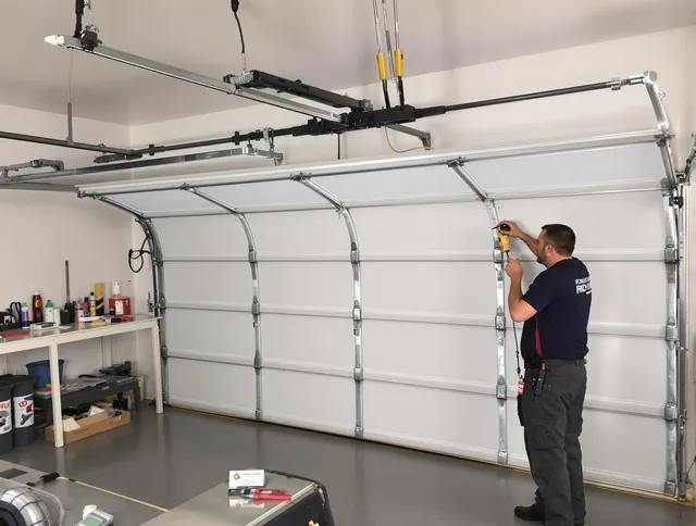Newark Garage Door Repair certified technician performing overhead door system repair in Newark